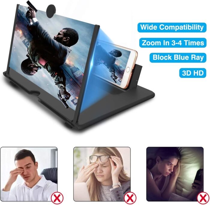 14 inch Screen Magnifier for Cell phone 3D Magnifier Screen Enlarger for Movies,Videos,Reading,Gaming-Screen Amplifie with Foldable Phone Stand Holder.Compatible with All Smartphones -Black - Image 2