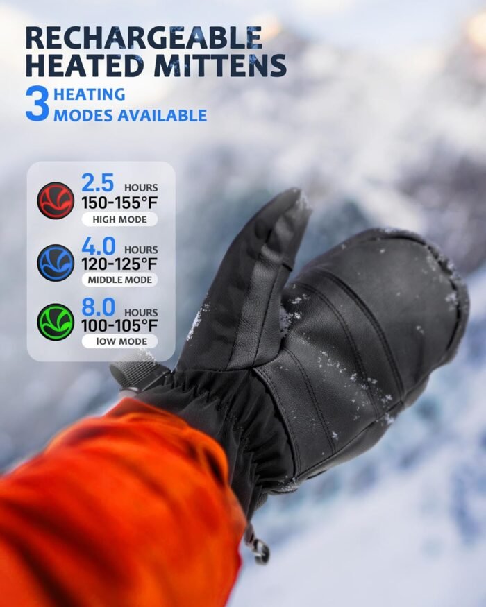 Heated Mittens Gloves for Men Women, 4800mAh Rechargeable Electric Battery Heated Glove for Ski Snowboarding Fishing - Image 3