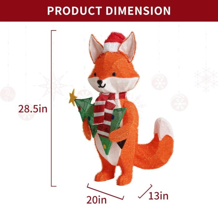 GENIMO Standing Fox Outdoor Christmas Decorations, 28.5 Inch Plush Pre-Lit Family Holiday Decor with 50 Lights, Fix with Stakes, Light for Indoor Outside Yard Porch Lawn Garden Patio - Image 7