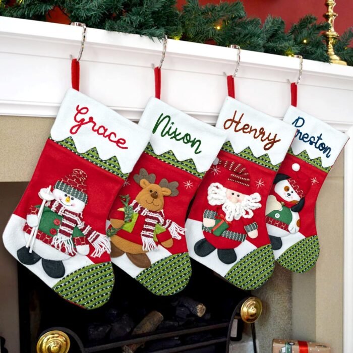 NAZENTI Personalized Christmas Stocking, Custom Hand Embroidered Chritsmas Stocking, Polar Bear Christmas Stocking, Customized Stockings Gifts for Family, Christmas Decor, 3D Plush Character Stocking - Image 2