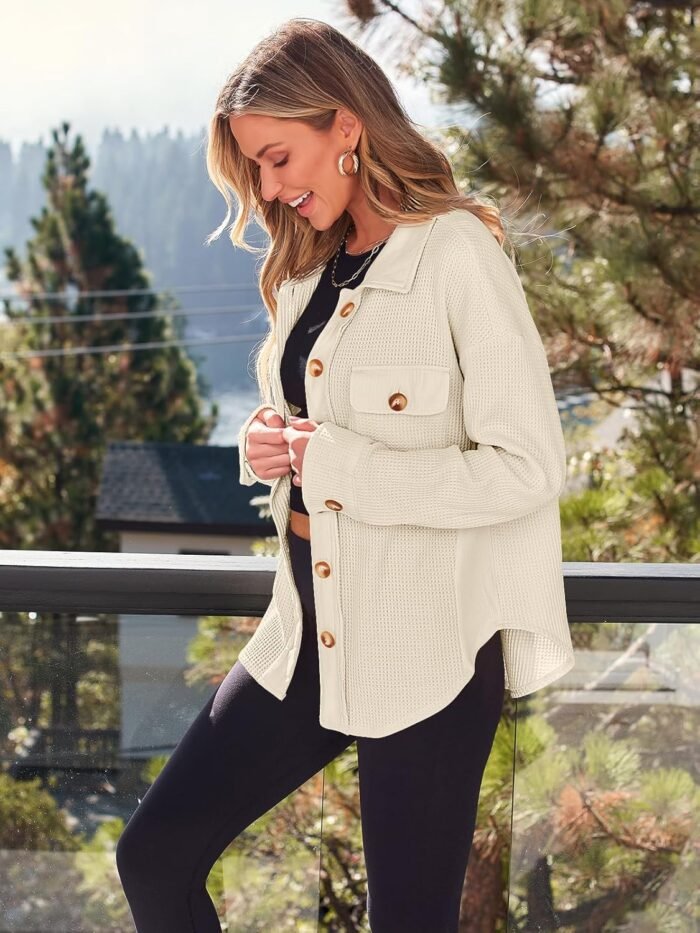 AUTOMET Womens Winter Clothes Fall Fashion Outfits 2024 Waffle Knit Clothing Oversized Button Down Shirts - Image 3