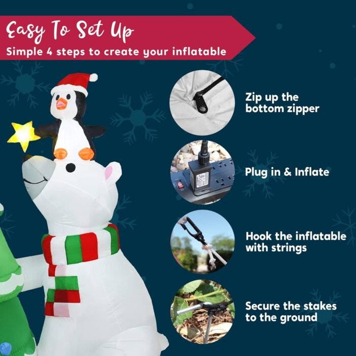 Joiedomi 6 ft Christmas Polar Bear Inflatable Decoration, Polar Bear with Penguin & Xmas Tree Inflatable with Build-in LEDs Blow Up Inflatables for Christmas Party Outdoor, Yard, Garden, Winter Décor - Image 7