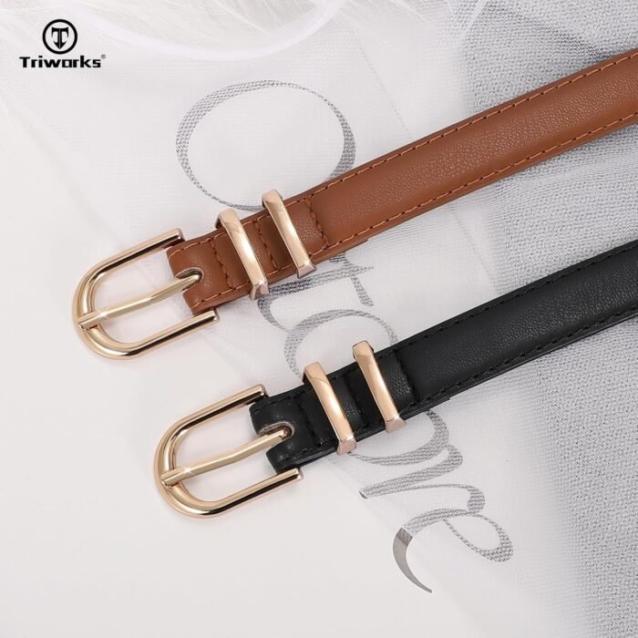 2 Pack Women Skinny Leather Belts for Jeans Pants Thin Faux Leather Belt with Gold Buckle - Image 2
