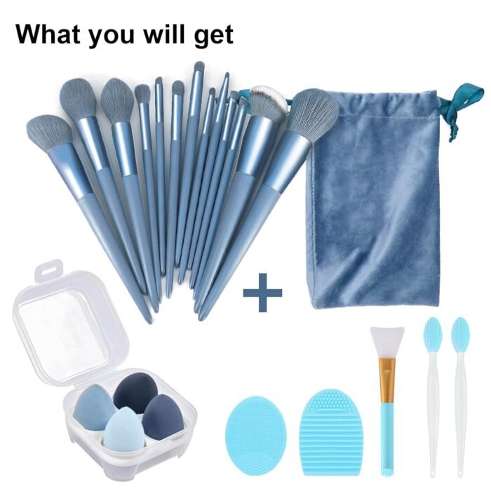 Koccido Makeup Brushes 22 Pcs Makeup Kit,Foundation Brush Eyeshadow Brush Make up Brushes Set (Blue, 22 Piece Set Large) - Image 7