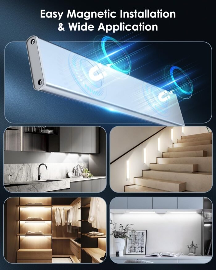 VerRon 5-Pack Under Cabinet Lighting, Upgraded 2000mAh Rechargeable Under Cabinet Lights Wireless with 3 Color Temps 68 LED, Indoor Motion Sensor Closet Lights Under-counter Light Fixtures for Kitchen - Image 7
