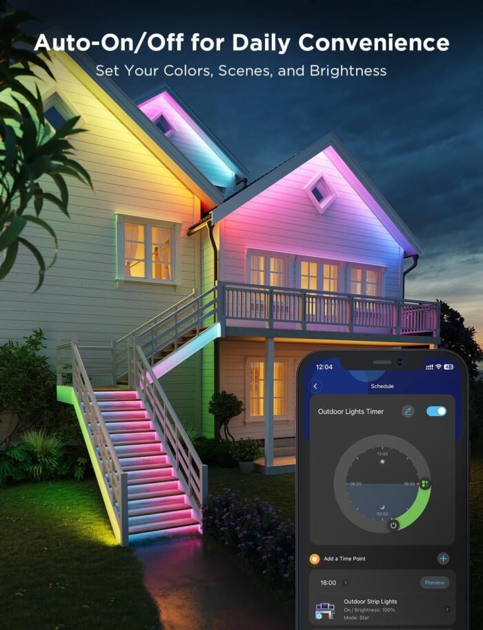 Govee Outdoor LED Strip Lights, 98.4ft Smart Outdoor Lights Work with Alexa and Google Assistant, App Control, IP65 Waterproof, RGBIC Outdoor Lights for Patio, Eave, Christmas Decorations - Image 5