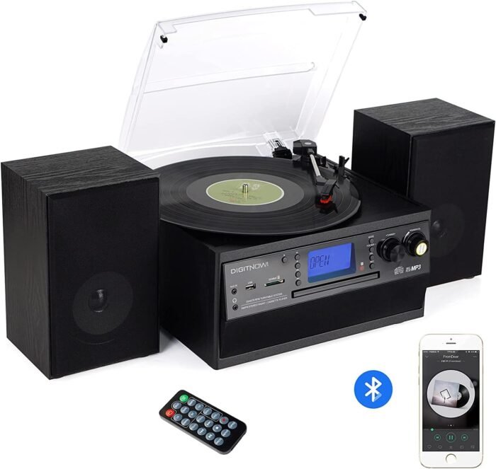 DIGITNOW Bluetooth Record Player Turntable with Stereo Speaker, LP Vinyl to MP3 Converter with CD, Cassette, Radio, Aux in and USB/SD Encoding, Remote Control, Audio Music Player Built in Amplifier - Image 8
