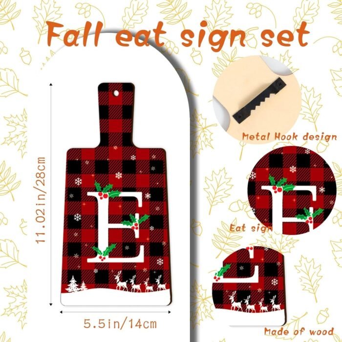 clothmile 6 Pcs Christmas Cutting Board Eat Sign Knife Spoon and Fork Wall Decor Buffalo Plaid Eat Sign Decor Burlap Wood Eat Kitchen Wall Decor Christmas Hanging Art Xmas Farmhouse Kitchen Decor - Image 4