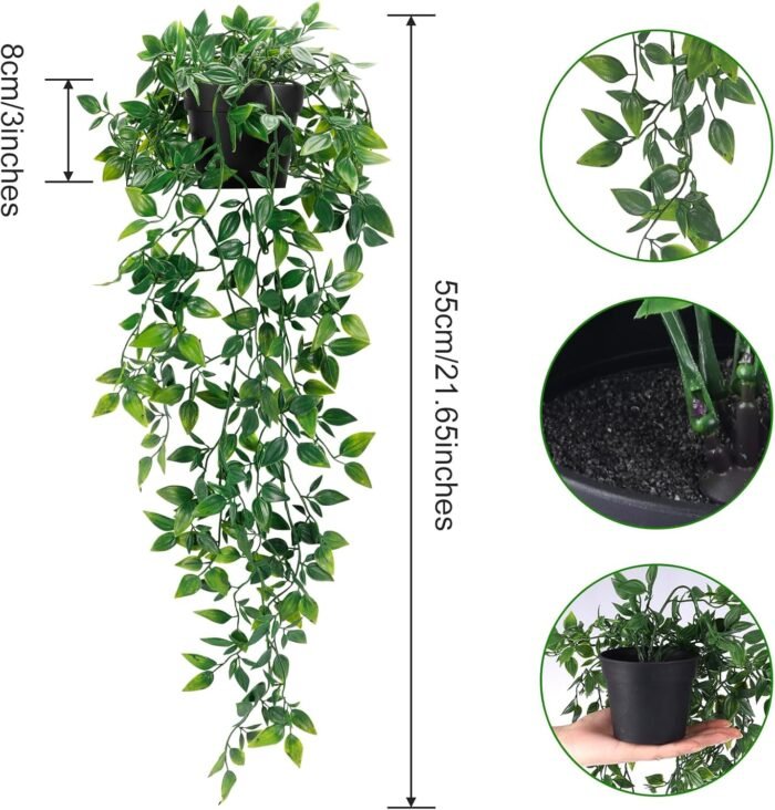 Whonline Fake Hanging Plants, Artificial Small Potted Plants for Indoor Outdoor Aesthetic Office Living Room Shelf Decor (1 Pack) - Image 2