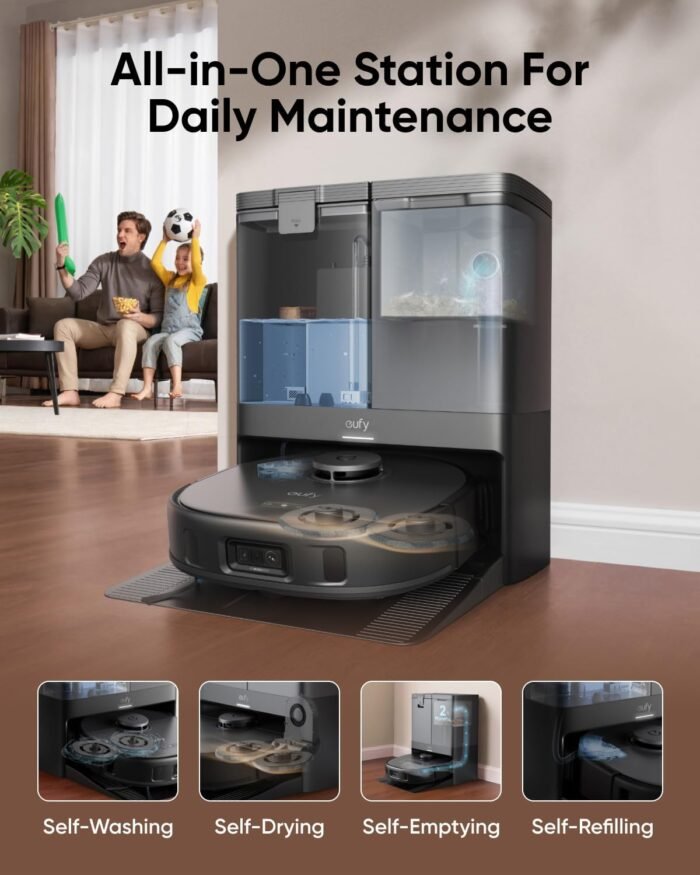 eufy X10 Pro Omni Robot Vacuum and Mop with 8,000 Pa Suction, Dual Mops with 12 mm Auto-Lift and Carpet Detection, AI Obstacle Avoidance, Auto Mop Washing, Auto Drying, Self-Emptying, Self-Refilling - Image 2