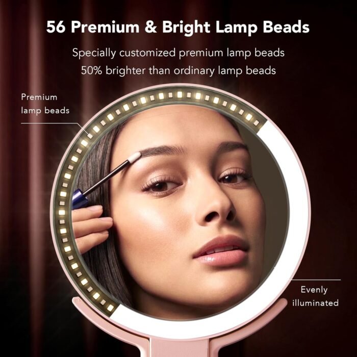LitBear Travel Makeup Mirror with Lights, Rechargeable Double Sided 10X /1X Magnifying Mirror, Portable Lighted Beauty Mirror, 3 Color Lighting, Dimmable Touch Screen, Tabletop Handhold Hanging (Pink) - Image 2