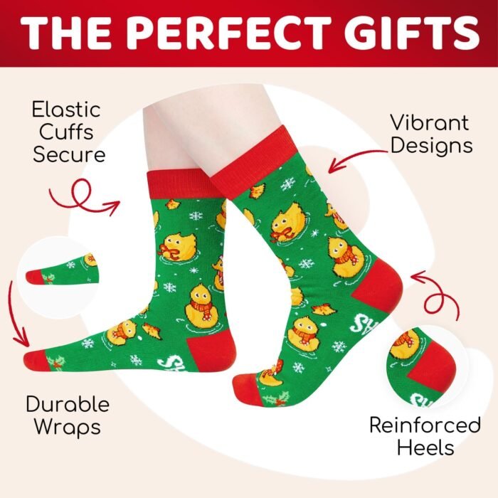 HAPPYPOP Christmas Gifts Stocking Socks for Men Women - Duck Socks Xmas Stocking with Greeting Card for Teen Boys Girls, Santa Socks for Christmas - Image 4