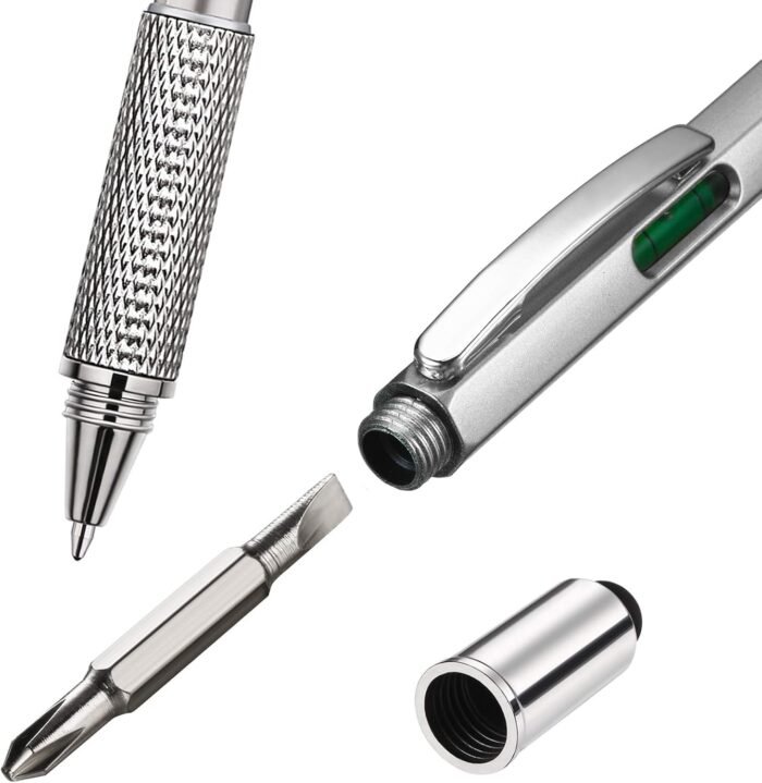 Zhanmai 16 Pieces Gift Pen Tool Pen 6 in 1 Multitool Tool Pen with Ruler, Levelgauge, Ballpoint Pen and Pen Refills, Unique Gifts for Men (Silver) - Image 4