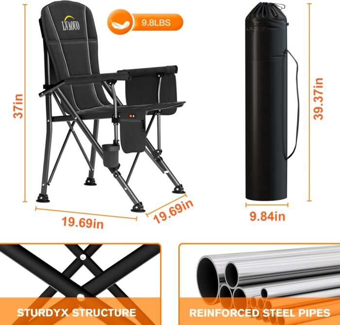 Heated Camping Chair, with 20000 mAh 12V Battery Pack, Weight Bearing 600 lbs for Camp, 3 Heat Levels and 3 Zone Heating, Heated Folding Chairs Outdoor Sports, Lawn, Fishing, Black - Image 3