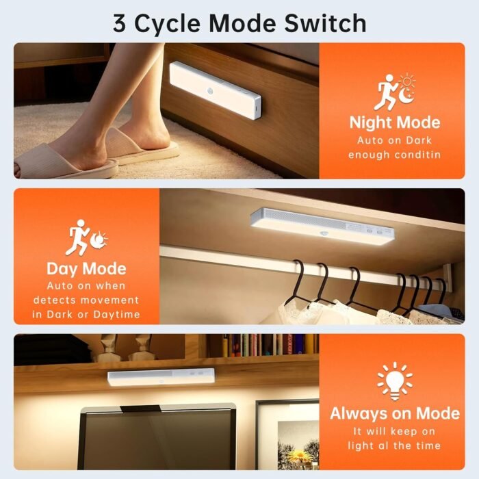 LED Closet Light with Charging Station, 3 Color Temperatures 30LEDs Dimmer Rechargeable Motion Sensor Under Cabinet Lighting with Remote Control, Wireless Stick-on Night Light for Kitchen-6 Pcs - Image 5