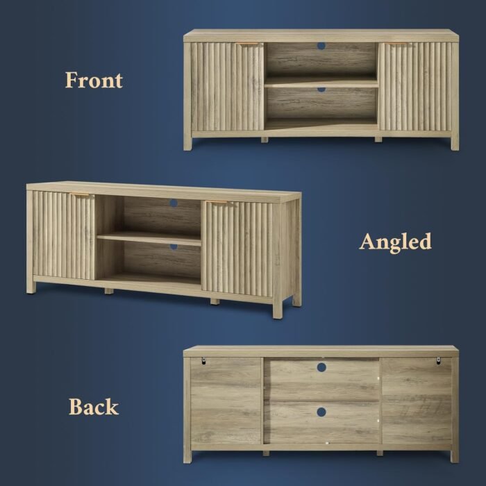 Fluted TV Stands for Living Room, Heavy Duty Entertainment Center with Storage, Mid Century Modern Television Stands for 50/55/60/65 TV, Oxford Media TV Console (Medium,Sunwashed Ash Oak) - Image 6