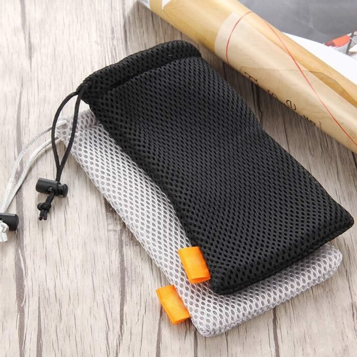 Xiaokeis Nylon Mesh Drawstring Pouch Bag for Mobile Phone and Electronic Gadgets, Storage Bag, Drawstring Carrying Case Cover Holder Protective Nylon Phone Pouch(Black,SIZE:5.5 Inch) - Image 6