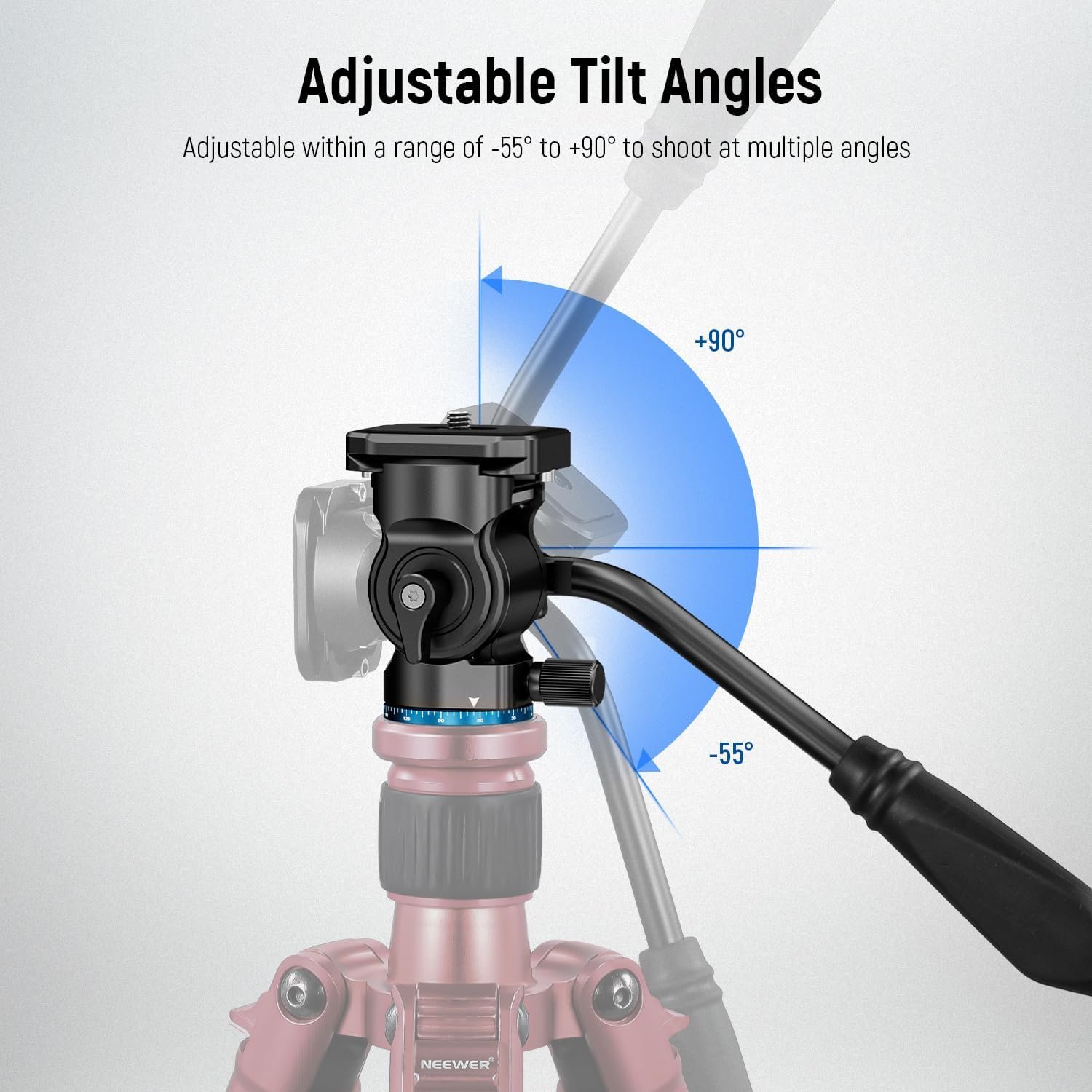 NEEWER Tripod Fluid Head Pan Tilt Head with Arca Type Quick Release Plate and Handle, Metal Panorama Head with Scaled Base (⌀37mm) for Compact Video Camera DSLR Camera, Load up to 6.6lb, GM24 (Blue) - Image 4