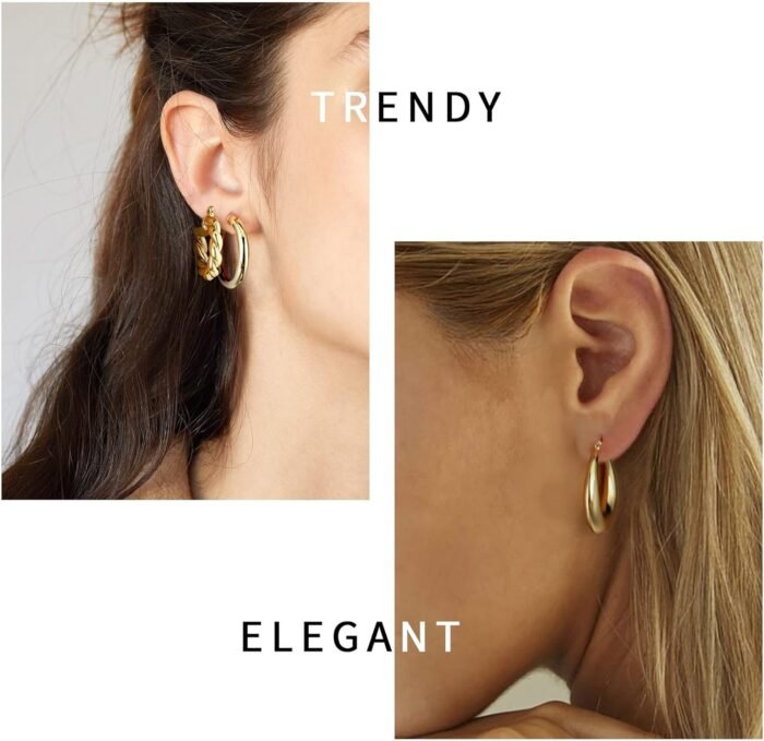 Yesteel 9 Pairs Gold Hoop Earrings for Women, 14K Real Gold Plated Chunky Hoop Earrings Set for Women Hypoallergenic Thick Lightweight Hoop Earrings for Women Gold Jewelry Gifts - Image 5