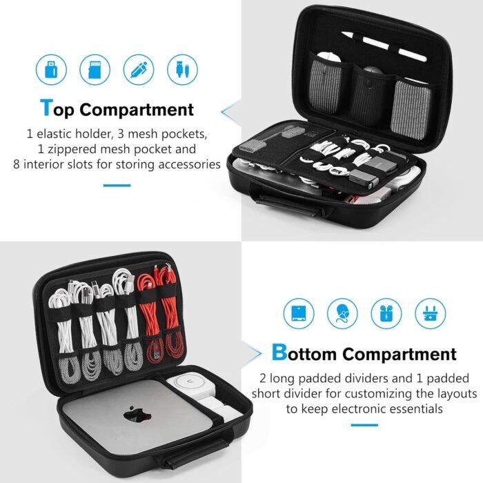 ProCase Hard Travel Electronic Organizer Case for MacBook Power Adapter Chargers Cables Power Bank Apple Magic Mouse Apple Pencil USB Flash Disk SD Card Small Portable Accessories Bag -XL, Black - Image 2