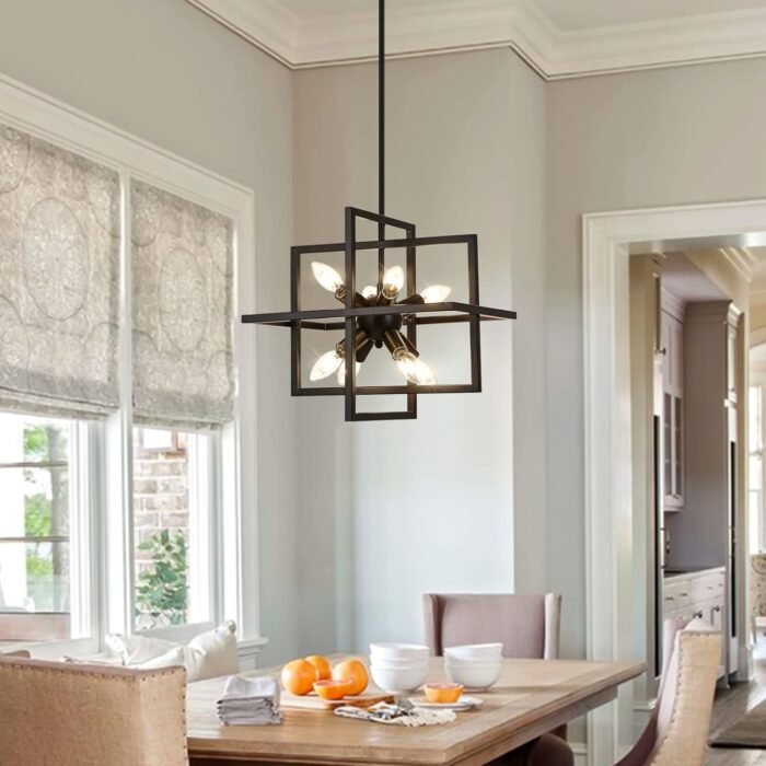 Small Modern Lantern Chandeliers, Geometric Black Pendant Lighting, 8-Light Industrial Hanging Chandelier Light Fixture for Dining Room, Kitchen, Bedroom, Foyer, Entryway, Farmhouse UL Listed - Image 3