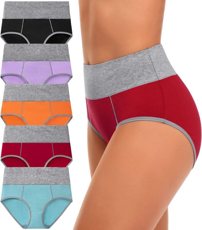 CULAYII High Waisted Underwear for Women Cotton No Muffin Top Full Coverage Briefs Soft Stretch Ladies Panties 5 Pack