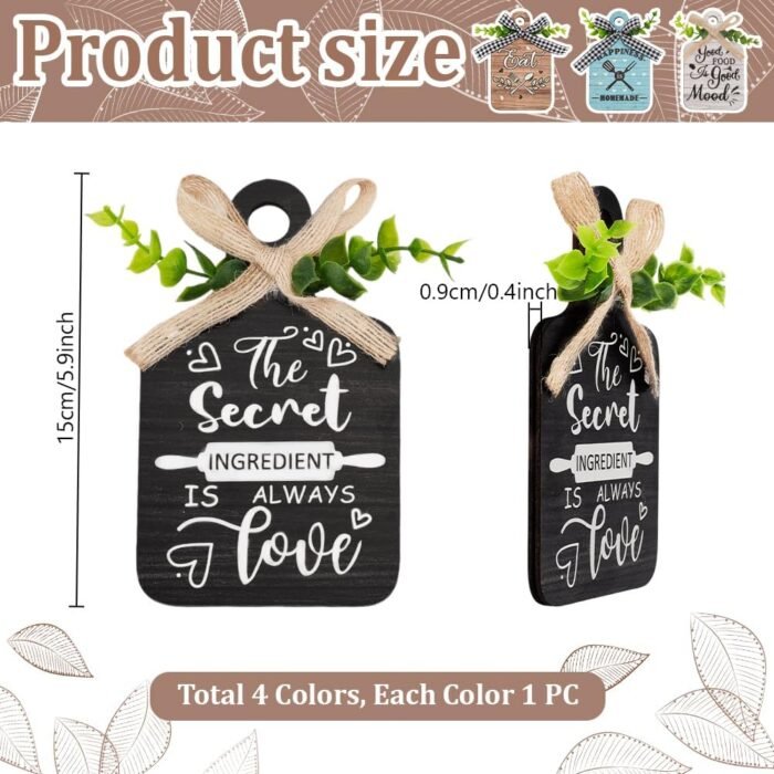 PH PandaHall 4pcs Kitchen Wall Decor Wood Sign, Eat Wooden Cutting Board Sign Farmhouse Tiered Tray with Hemp Rope Wall Art Wood Rustic Hanging Wall Decor for Home Kitchen Dining Living Room Bar Cafe - Image 2