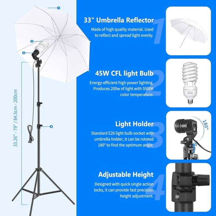 NEEWER Photography Lighting kit with Backdrops, 8.5x10ft Backdrop Stands, UL Certified 5700K 800W Equivalent 24W LED Umbrella Softbox Continuous Lighting, Photo Studio Equipment for Photo Video Shoot - Image 4