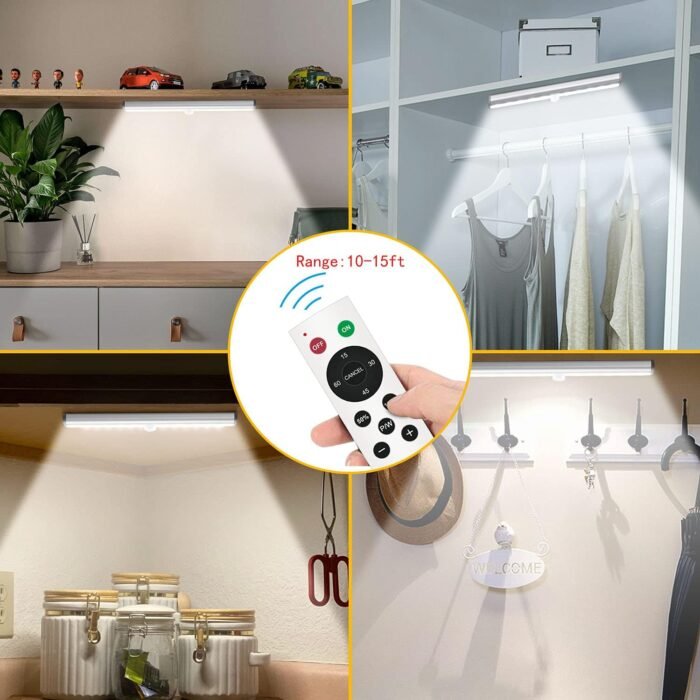 Diomart Under Cabinet Lighting, Wireless Rechargeable Under Counter Lights with Remote Control, 20- LED Dimmable Led Closet Light Stick-on Anywhere Touch Night Light for Kitchen, Wardrobe (4 Pcs) - Image 8