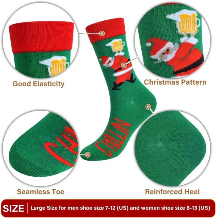 Gellwhu Men's Christmas Socks, Christmas Gifts for Men Women Stocking Stuffers Large Holiday Fun Novelty Cotton Socks - Image 3