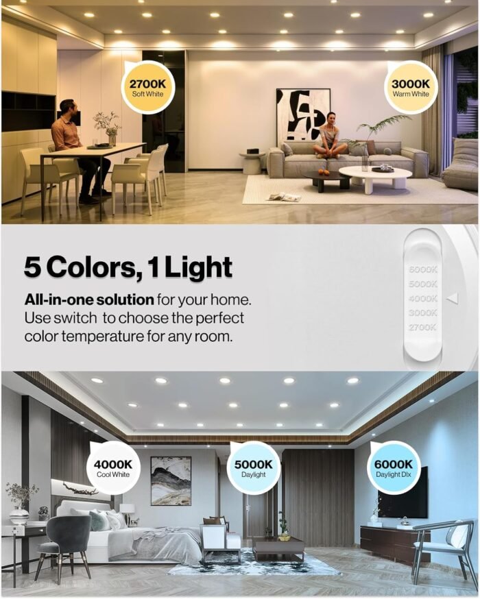 Sunco 12 Pack 6 Inch LED Recessed Lighting Retrofit with Night Light, 2700K/3000K/4000K/5000K/6000K Selectable, Dimmable Can Lights, 12W, 1000LM, Damp Rated, Retrofit Installation - ETL - Image 5