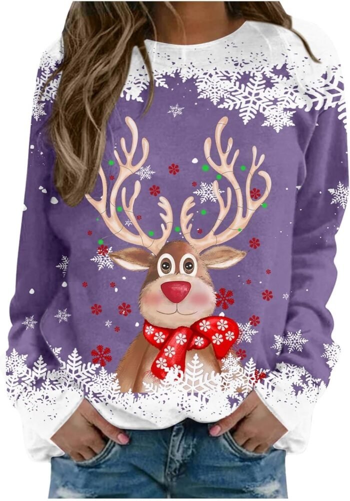 Sweaters For Women Christmas Teen Girls Long Sleeve Crewneck Sweatshirt Cute Reindeer Graphic Xmas Shirts plus