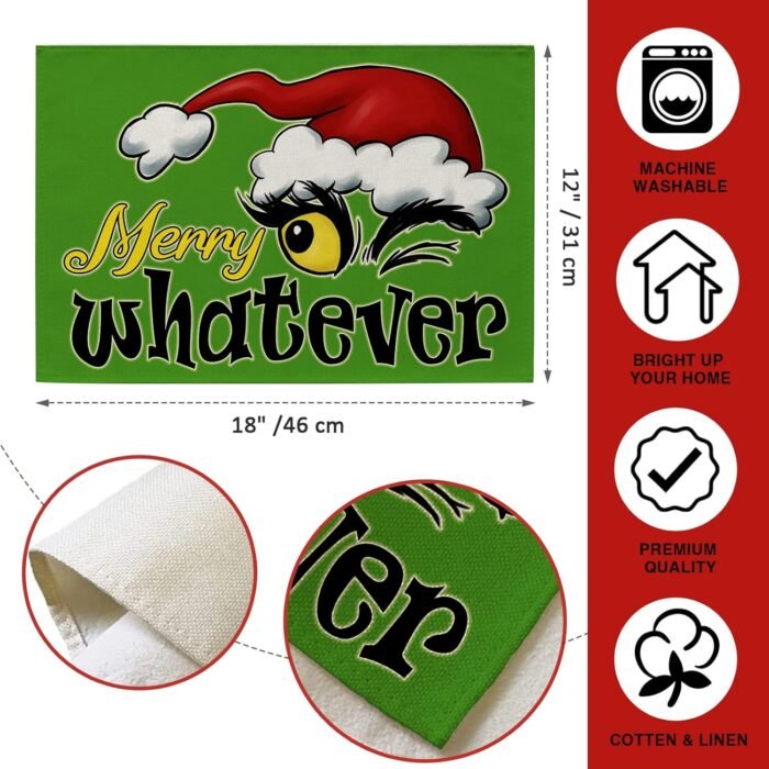 Seliem Christmas Merry Whatever Placemats Set of 4, Xmas Stink Stank Stunk Dining Table Place Mats Home Kitchen Decor, HO Resting Face Winter Holiday Decoration 12 x 18 Inch - Image 3