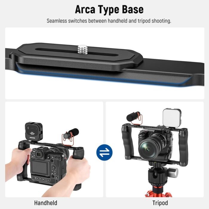 NEEWER Video Camera Cage Rig with Arca Type Base/Dual Grips/Expansion Holes/15mm Rods, Universal Stabilizer Compatible with Sony Canon Nikon DSLR/DSLM, Compatible with SmallRig Accessories, CA016 - Image 5