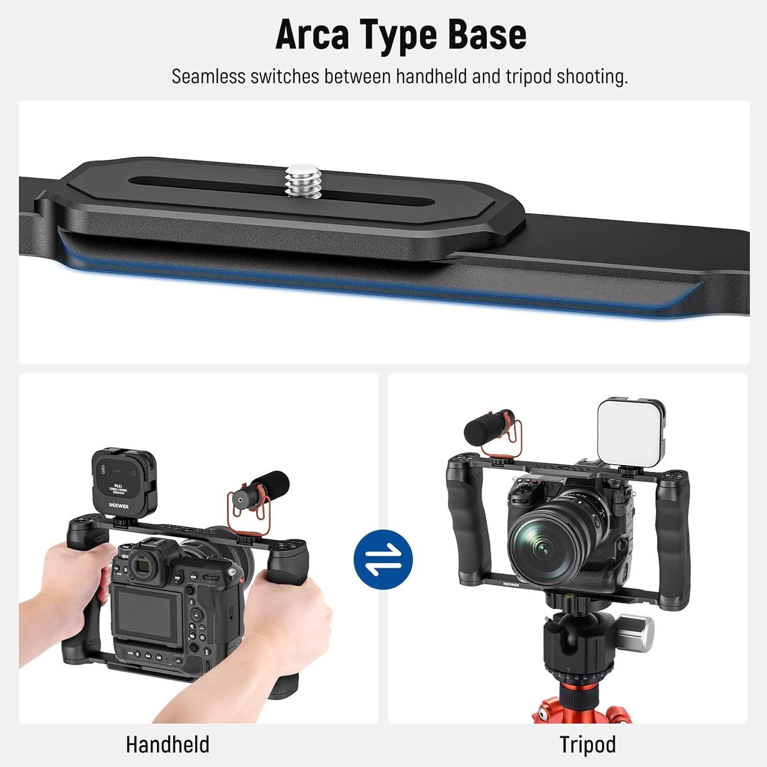 NEEWER Video Camera Cage Rig with Arca Type Base/Dual Grips/Expansion Holes/15mm Rods, Universal Stabilizer Compatible with Sony Canon Nikon DSLR/DSLM, Compatible with SmallRig Accessories, CA016 - Image 5