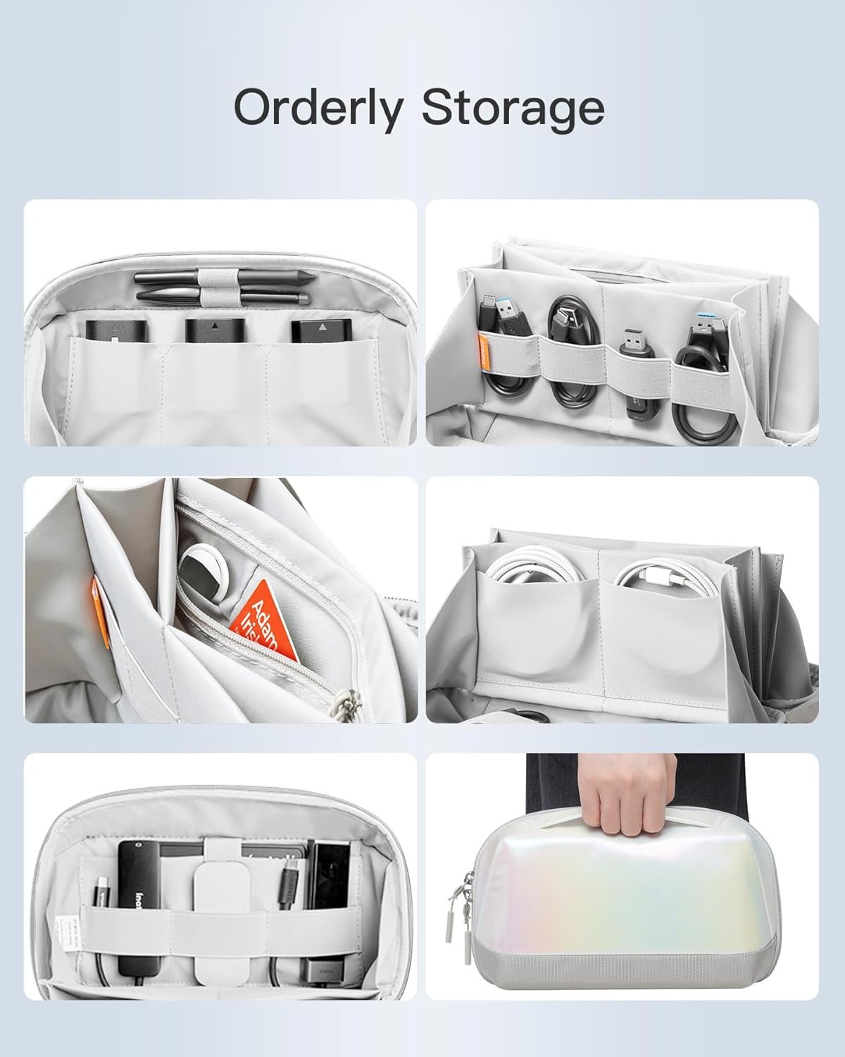 Inateck Electronics Case for Women, Water-resistant Mini Accessory Handle Bag, Gadgets Organizer Pouch with SD Card Slots, USB Cable Organizer, Travel Friendly, Large, Aurora - Image 3