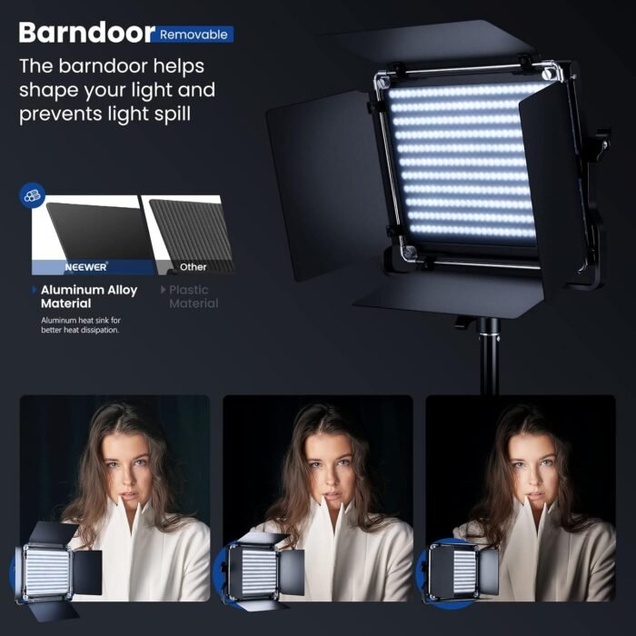 NEEWER 2 Pack Bi Color 660 LED Video Light and Stand Kit: (2) 3200-5600K CRI 96+ Dimmable Light with U Bracket and Barndoor, (2) 75 inches Light Stand for Studio Photography, Video Recording (Black) - Image 3