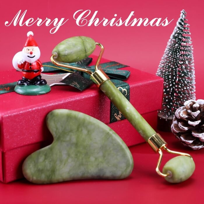 BAIMEI Jade Roller & Gua Sha, Face Roller, Facial Beauty Roller Skin Care Tools, Self Care Gift for Men Women, Massager for Face, Eyes, Neck, Relieve Fine Lines and Wrinkles - Green - Image 5