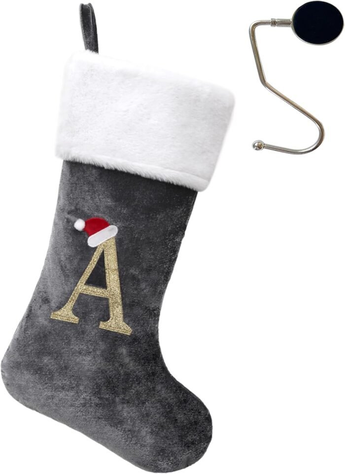 20 Inches Monogrammed Christmas Stockings with Letters,Super Soft Christmas Stockings Large Monogram Stockings Red Letter Stockings for Christmas Holiday Xmas Gift…