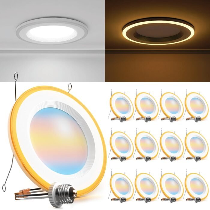Sunco 12 Pack 6 Inch LED Recessed Lighting Retrofit with Night Light, 2700K/3000K/4000K/5000K/6000K Selectable, Dimmable Can Lights, 13W, 1200LM, Damp Rated, Retrofit Installation ETL