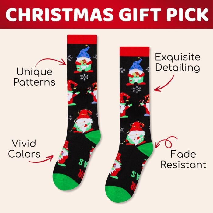 HAPPYPOP Christmas Gifts Stocking Socks for Women - Gnome Knee High Christmas Socks for Women, Gnome Gifts for Teens With Greeting Card - Image 5
