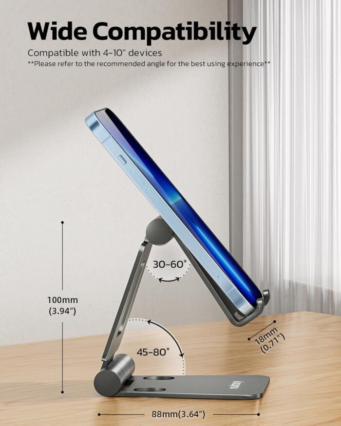 Nulaxy Dual Folding Cell Phone Stand, Fully Adjustable Foldable Desktop Phone Holder Cradle Dock Compatible with Phone 16 15 14 13 12 11 Pro Xs Xs Max Xr X 8, Nintendo Switch, All Phones - Gray - Image 3