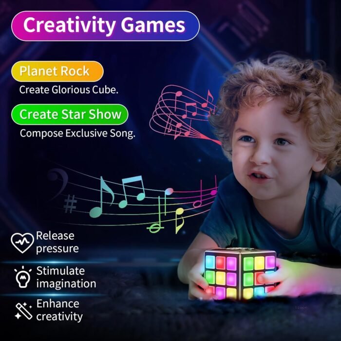 Rechargeable Game Cube, 15-in-1 Fun Brain Memory & Speed Games for Kids, Christmas Birthday Gifts for Boys Girls Ages 6-12+ Years Old, Cool Toys for Kids Teens with Score Screen (Black) - Image 6