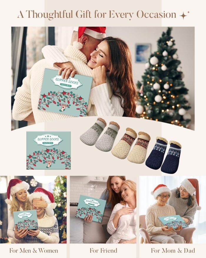 Stocking Stuffers for Adults Men Him: Fuzzy Slipper Socks with Grips Winter Thick Warm Cabin Thermal Socks Comfy Non Slip, Christmas Gifts for Men Husband Dad Grandpa Him Boyfriend Cozy Holiday Gifts - Image 2