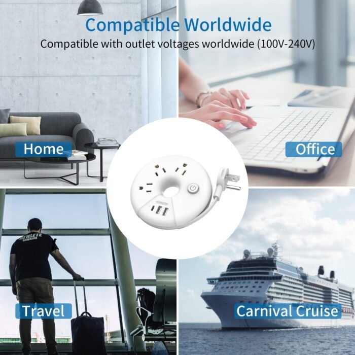 Travel Power Strip, NTONPOWER 3 Outlets 3 USB Portable Desktop Charging Station Short Extension Cord 3ft for Office, Home, Hotels, Cruise Ship, Nightstand, White - Image 9