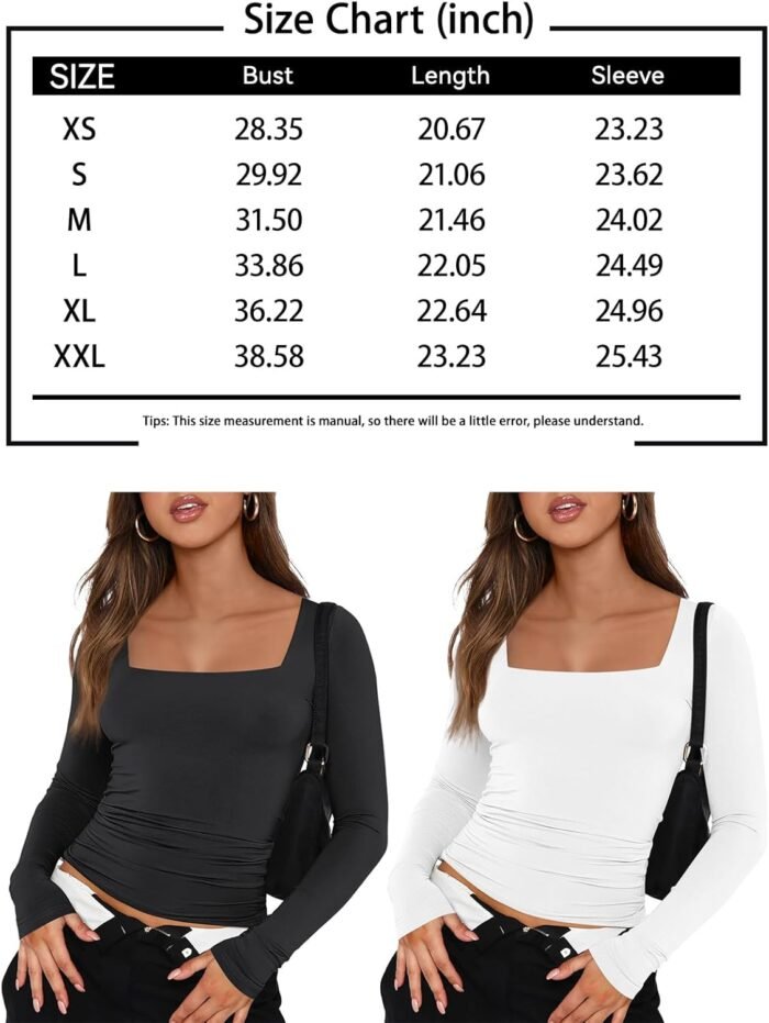 Trendy Queen Womens Long Sleeve Shirts Going Out Basic Crop Tops Fashion Y2k Workout Clothes Square Neck Fall Outfits - Image 6