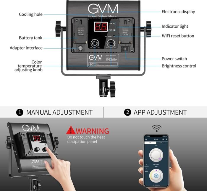 GVM 2 Pack LED Video Lighting Kits with APP Control, Bi-Color Variable 2300K~6800K with Digital Display Brightness of 10~100% for Video Photography, CRI97+ TLCI97 Led Video Light Panel +Barndoor - Image 3