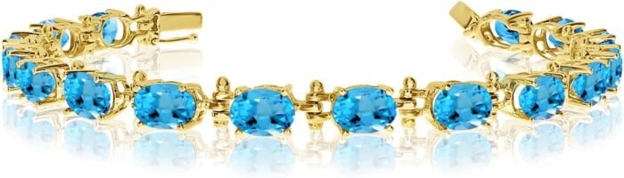 14K Yellow Gold Oval Blue Topaz Tennis Bracelet
