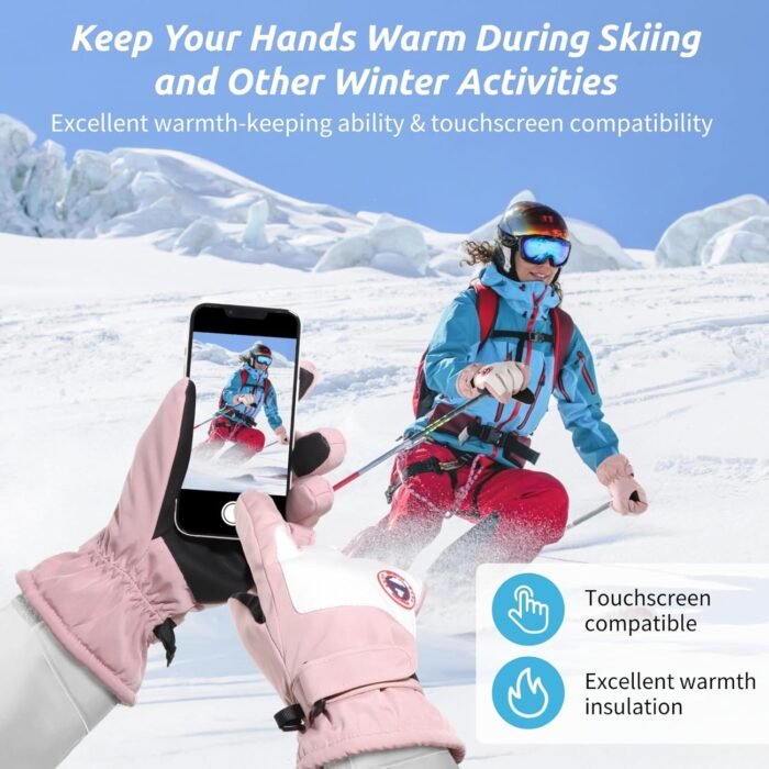Womens Snow Gloves,Waterproof Ski Gloves for Women,Touchscreen Snowboard Skiing Gloves, Warm Winter Snowboard Gloves for Cycling Running Climbing Hiking Outdoor Sports - Image 3