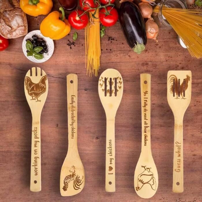 Pioneer Woman Kitchen Stuff - Rooster Wooden Spoons, Funny Wooden Cooking Utensils for Chicken Decor, Chicken Accessories, Rooster Decor, Chicken Gifts for Women, Housewarming Gifts New Home(5PCS) - Image 6